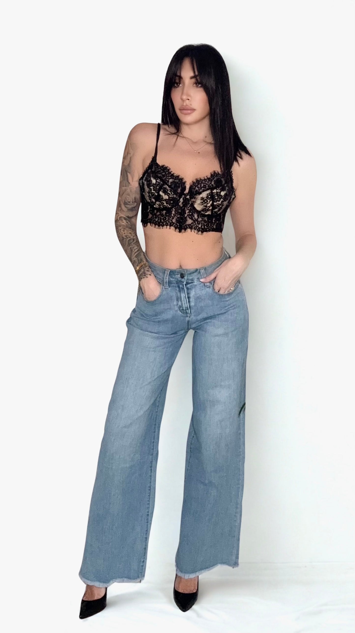 Jeans Wide Leg Raw Cut